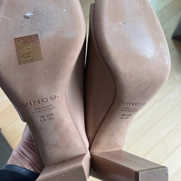 Vince Hanna Nude Leather Block Heel Mule - Picture 5 of 7